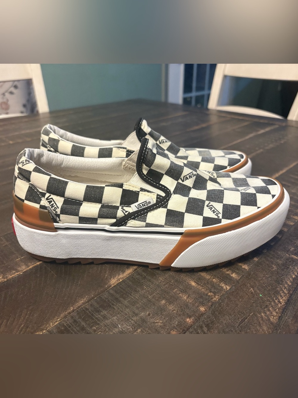 Vans Women’s Slip-On Stacked Platform Checkered Canvas Casual Shoes Black White